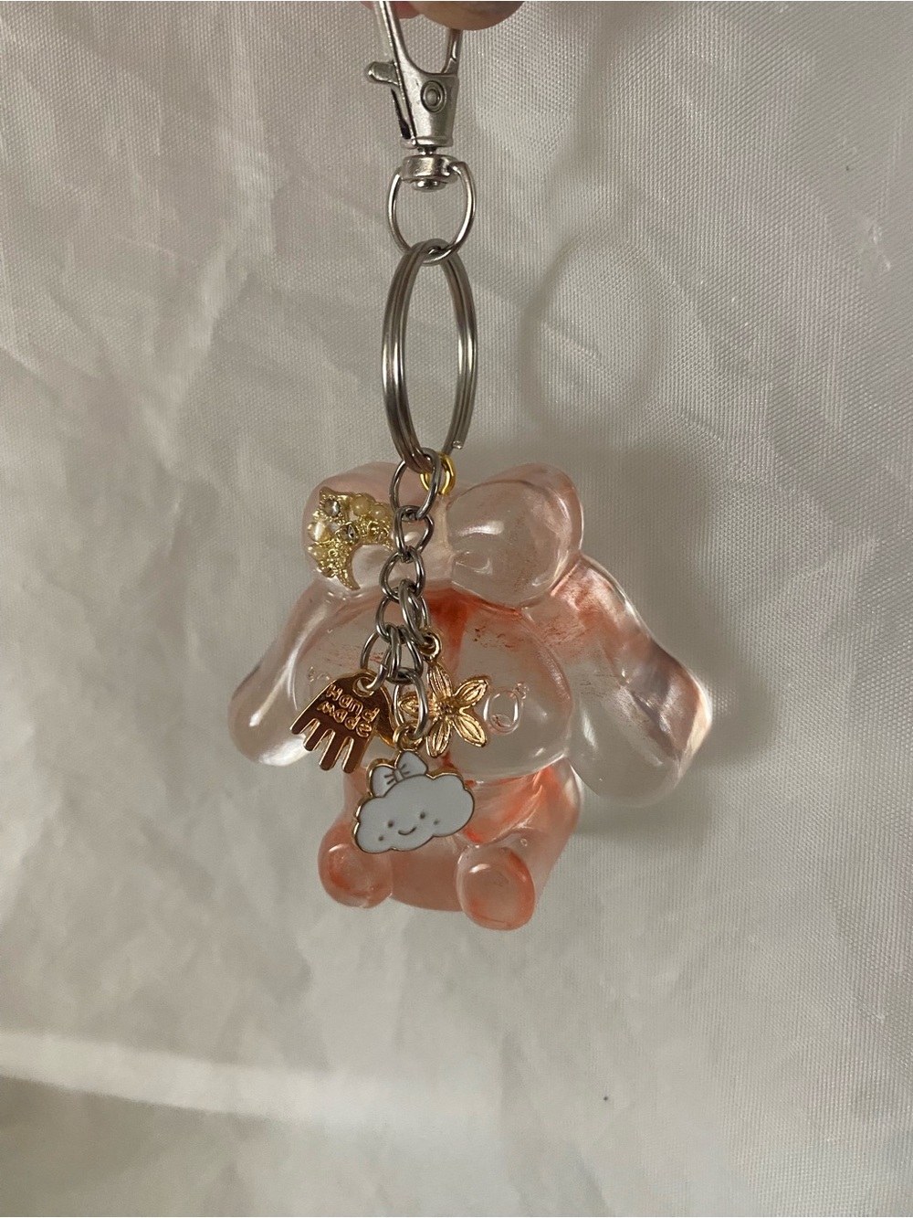 Clear CinnaRoll Charm Keychain with Gold Accents